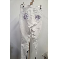 Hvide St�vnebukser Med Grip P� kn� Peace Tegn Bag p� Montar Str. 36