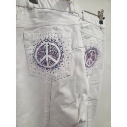 Hvide St�vnebukser Med Grip P� kn� Peace Tegn Bag p� Montar Str. 36