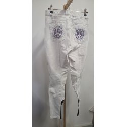 Hvide St�vnebukser Med Grip P� kn� Peace Tegn Bag p� Montar Str. 36
