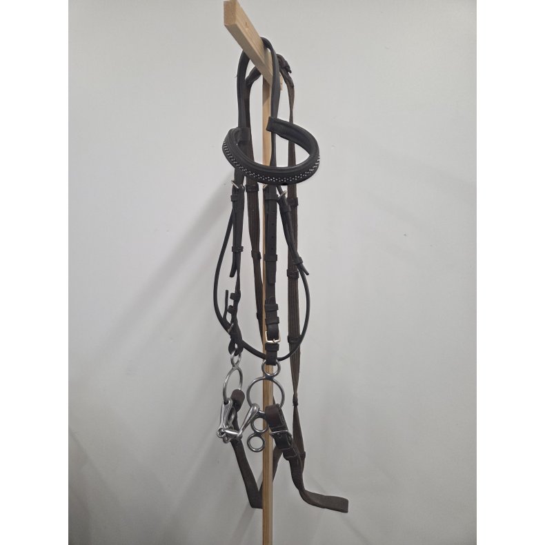 Brun Trense med Bling i Pandeb�nd Str. Pony Inkl. Bid 11,5 cm OBS uden n�seb�nd 