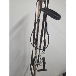 Brun Trense med Bling i Pandeb�nd Str. Pony Inkl. Bid 11,5 cm OBS uden n�seb�nd 