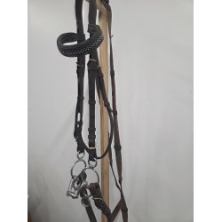 Brun Trense med Bling i Pandeb�nd Str. Pony Inkl. Bid 11,5 cm OBS uden n�seb�nd 