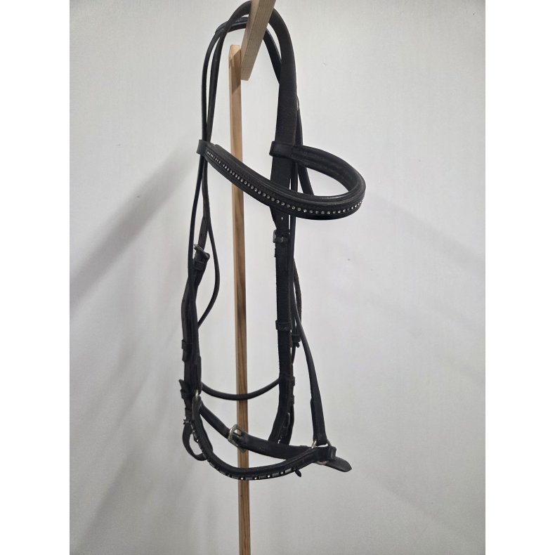Sort Pony Trense med Bling i N�se og Pandeb�nd Str. Pony