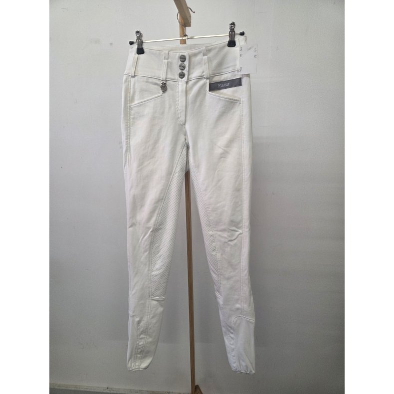 Hvide Pikeur Candela Ridebukser med Grip str. 72. H�jtaljet, brugt f� gange men har afsmitning efter sort sadel p� s�det og ved st�vlekanten. Nypris 1649 kr. 