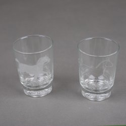 Glasplader med heste motiv + 2 stk glas 